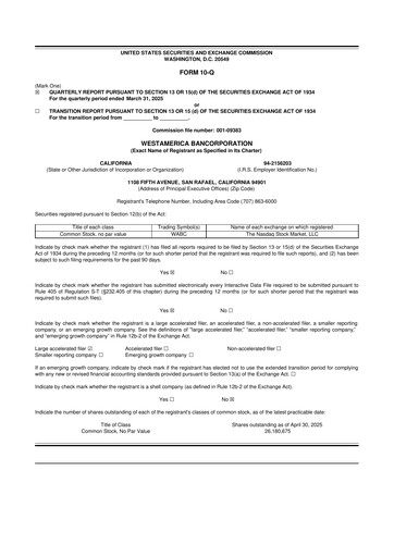 Vorschaubild Westamerica Bancorporation
 10-Q Quartalsbericht 2025 