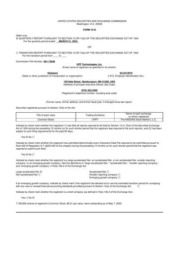 Vorschaubild UFP Technologies
 10-Q Quartalsbericht 2025 