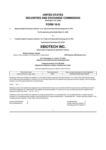 Thumbnail XBiotech 10-Q Quarterly Report FY 