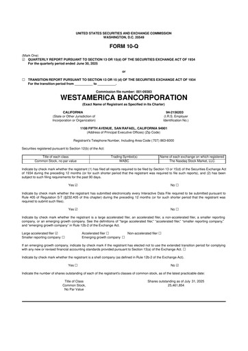 Vorschaubild Westamerica Bancorporation
 10-Q Quartalsbericht 2025 