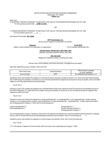 Vorschaubild UFP Technologies
 10-Q Quartalsbericht 2025 