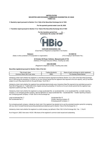 Vorschaubild Harvard Bioscience 10-Q Quartalsbericht 2025 