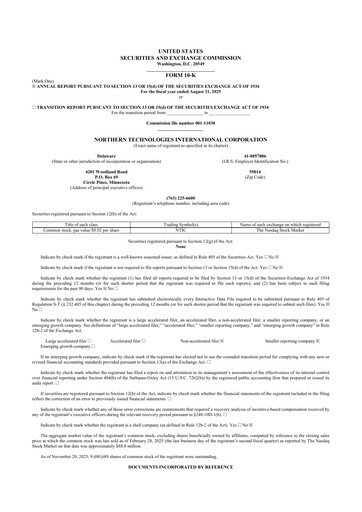 Miniature Northern Technologies International 10-K Rapport annuel 2025