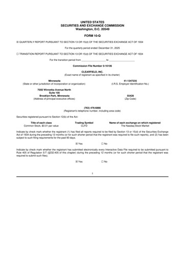 Thumbnail Clearfield 10-Q Quarterly Report FY2026 
