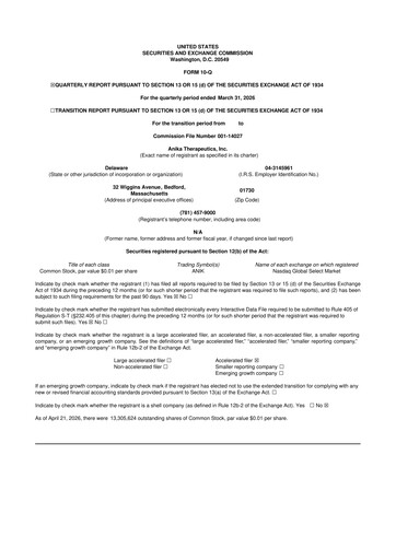 Thumbnail Anika Therapeutics 10-Q Quarterly Report FY 
