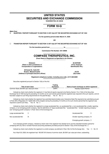 Thumbnail Compass Therapeutics 10-Q Quarterly Report FY 