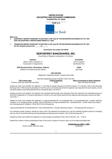 Thumbnail ServisFirst Bancshares 10-Q Quarterly Report FY 