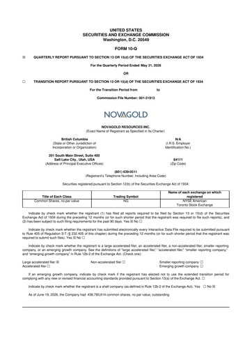 Vorschaubild NovaGold Resources
 10-Q Quartalsbericht 2026 