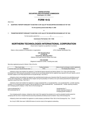 Miniature Northern Technologies International 10-Q Rapport trimestriel 2026 