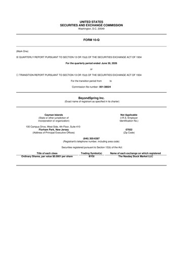 Miniature BeyondSpring 10-Q Rapport trimestriel 2026 