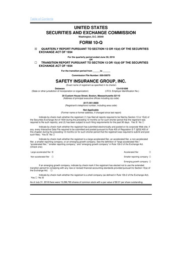 Thumbnail Safety Insurance
 10-Q Quarterly Report FY2018 