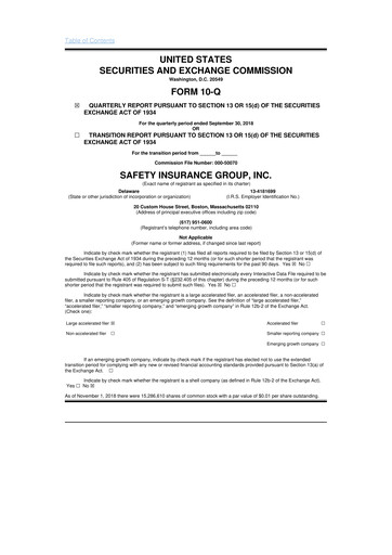 Thumbnail Safety Insurance
 10-Q Quarterly Report FY2018 