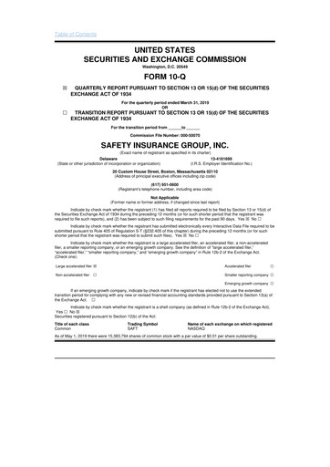 Thumbnail Safety Insurance
 10-Q Quarterly Report FY2019 