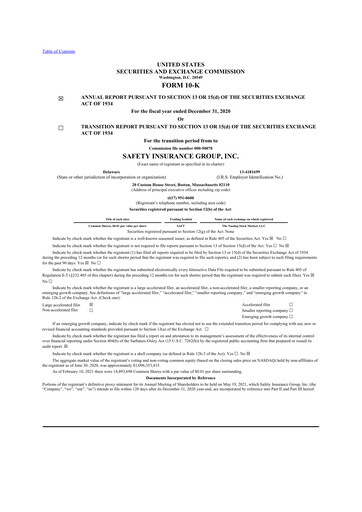 Thumbnail Safety Insurance
 10-K Annual Report 2020