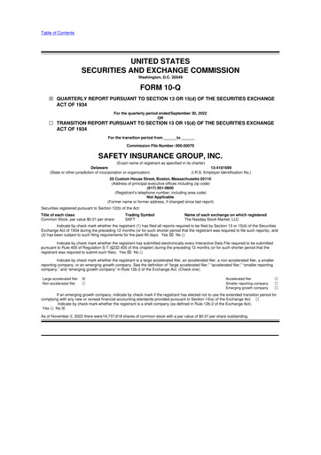 Thumbnail Safety Insurance
 10-Q Quarterly Report FY2022 