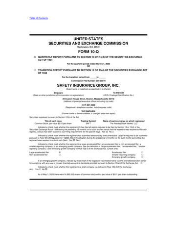 Thumbnail Safety Insurance
 10-Q Quarterly Report FY2025 