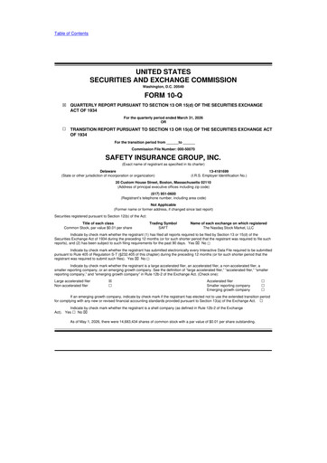 Thumbnail Safety Insurance
 10-Q Quarterly Report FY 
