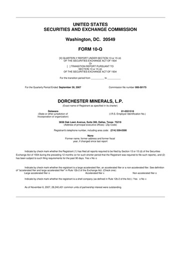 Miniature Dorchester Minerals 10-Q Rapport trimestriel  