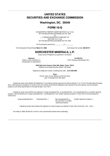 Miniature Dorchester Minerals 10-Q Rapport trimestriel  
