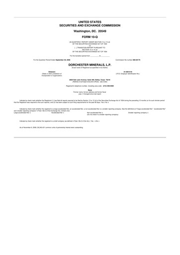 Miniature Dorchester Minerals 10-Q Rapport trimestriel  