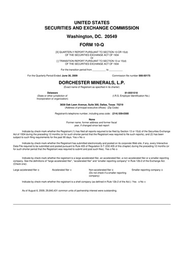 Miniature Dorchester Minerals 10-Q Rapport trimestriel  