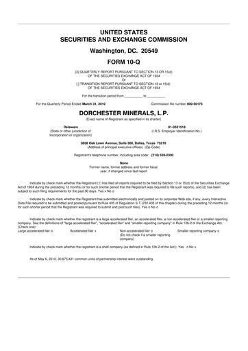 Miniature Dorchester Minerals 10-Q Rapport trimestriel  