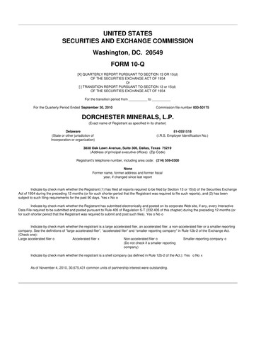 Miniature Dorchester Minerals 10-Q Rapport trimestriel  