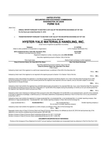Thumbnail Hyster-Yale Materials Handling 10-K Annual Report 2016