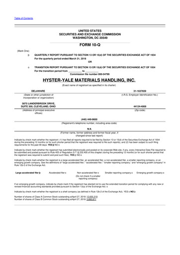 Thumbnail Hyster-Yale Materials Handling 10-Q Quarterly Report FY2018 