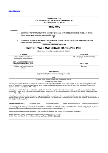 Thumbnail Hyster-Yale Materials Handling 10-Q Quarterly Report FY2018 