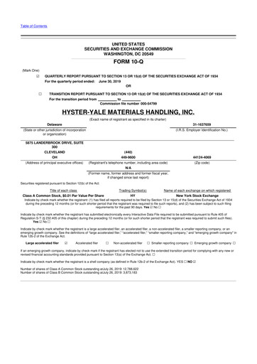 Thumbnail Hyster-Yale Materials Handling 10-Q Quarterly Report FY2019 