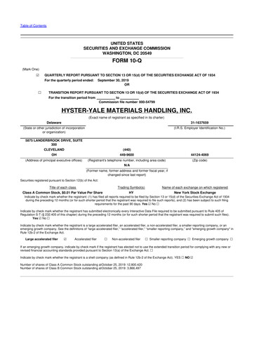 Thumbnail Hyster-Yale Materials Handling 10-Q Quarterly Report FY2019 