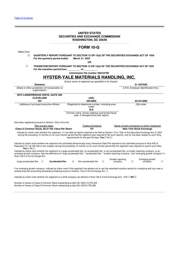 Thumbnail Hyster-Yale Materials Handling 10-Q Quarterly Report FY2023 