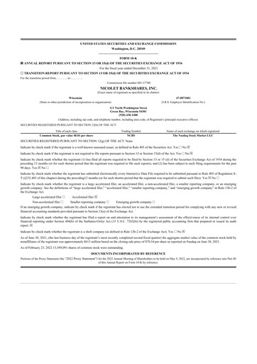 Thumbnail Nicolet Bankshares 10-K Annual Report 2021