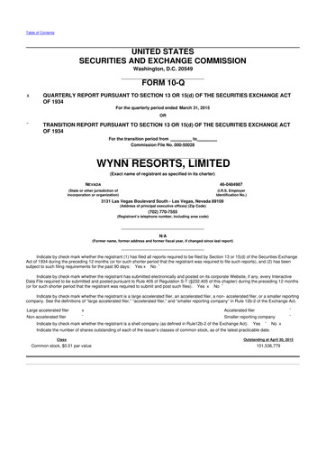 Thumbnail Wynn Resorts
 10-Q Quarterly Report FY2015 