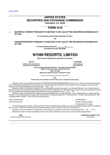 Thumbnail Wynn Resorts
 10-Q Quarterly Report FY2017 