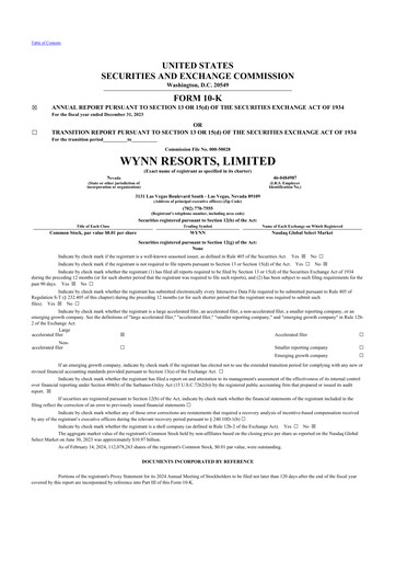 Thumbnail Wynn Resorts
 10-K Annual Report 2023