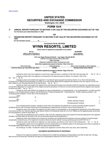 Thumbnail Wynn Resorts
 10-K Annual Report 2025