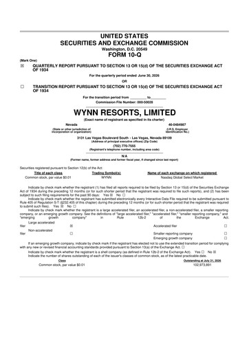 Thumbnail Wynn Resorts
 10-Q Quarterly Report FY2026 