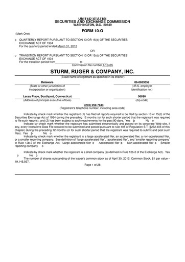 Thumbnail Sturm, Ruger & Co 10-Q Quarterly Report FY 