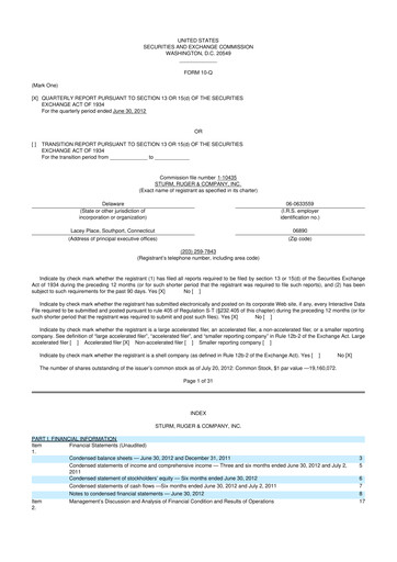 Thumbnail Sturm, Ruger & Co 10-Q Quarterly Report FY 