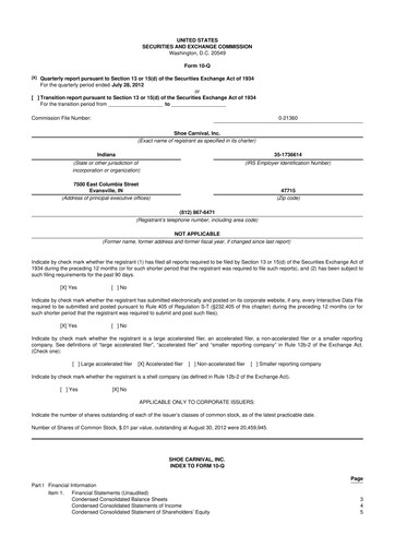 Thumbnail Shoe Carnival
 10-Q Quarterly Report FY2012 