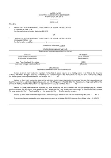 Thumbnail Sturm, Ruger & Co 10-Q Quarterly Report FY 