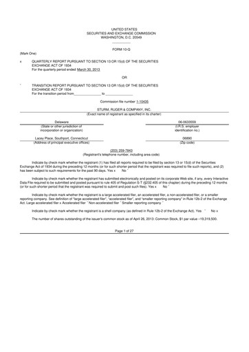 Thumbnail Sturm, Ruger & Co 10-Q Quarterly Report FY 