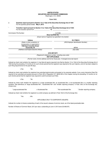 Thumbnail Shoe Carnival
 10-Q Quarterly Report FY2013 