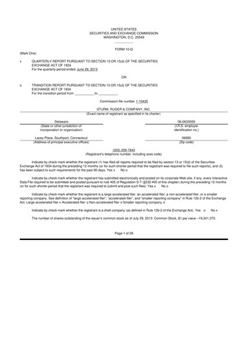 Thumbnail Sturm, Ruger & Co 10-Q Quarterly Report FY 