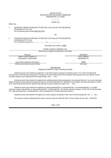 Thumbnail Sturm, Ruger & Co 10-Q Quarterly Report FY 