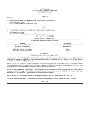 Thumbnail Sturm, Ruger & Co 10-Q Quarterly Report FY 