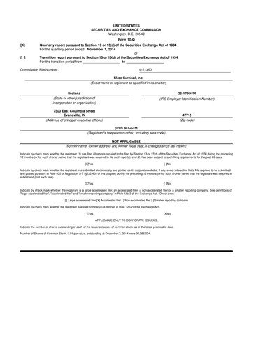 Thumbnail Shoe Carnival
 10-Q Quarterly Report FY2014 