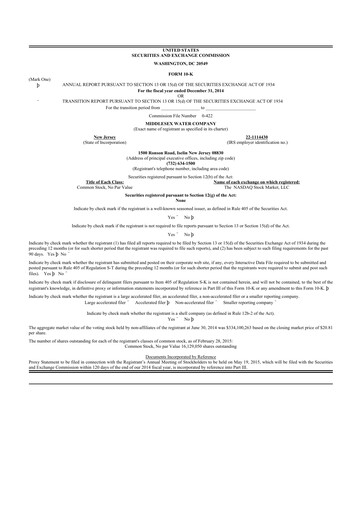 Thumbnail Middlesex Water Company
 10-K Annual Report 2014